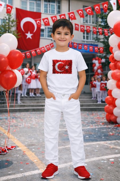 Boy's White Suit Printed T-Shirt and Trousers 5-13 Years Old School Holiday Event