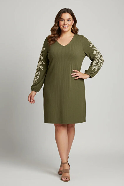 sachin and babi light blue dress Shape Of You V-Neck Dress with Embroidered Sleeves- Trendyol