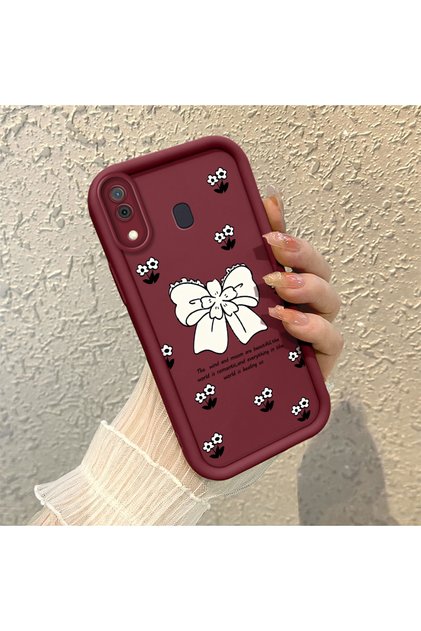 Samsung Galaxy A20/A30 Compatible Silicone Phone Case with Ribbon Button and Butterfly Pattern