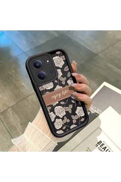 Redmi 15C 4G/5G Compatible Shockproof Camera Protected Black Silicone Stylish Print Case