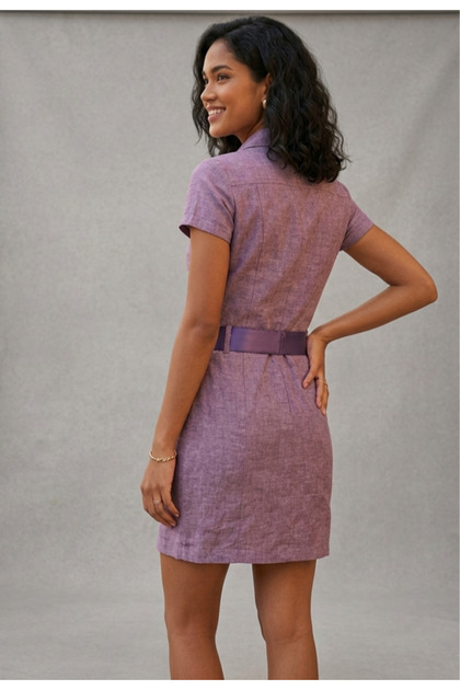 MAXLEVEL MODA Lila Tight Fit Shirt Collar Short Linen Dress- Trendyol