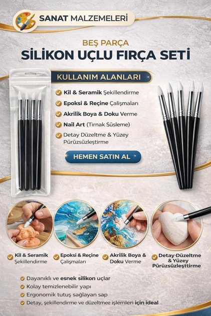 Set silikonskih četkica, hobi, keramika, skulptor, reljefno graviranje, nail art - 5 malih četkica sa finim vrhovima