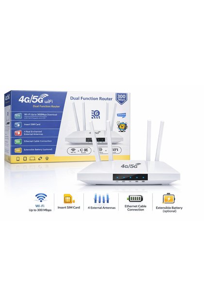 4G/5G Sim Kartlı Wi-Fi 6 Router Modem - 300 Mbps Yüksek Hızlı, 4 Antenli Taşınabilir Hotspot