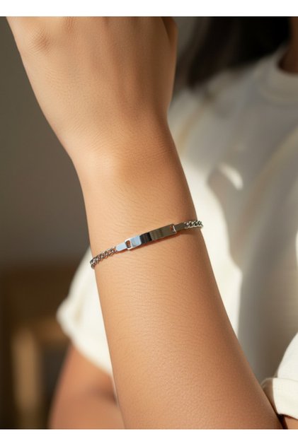 Steel Silver Children's Plate Tag Bracelet - 26Blke10