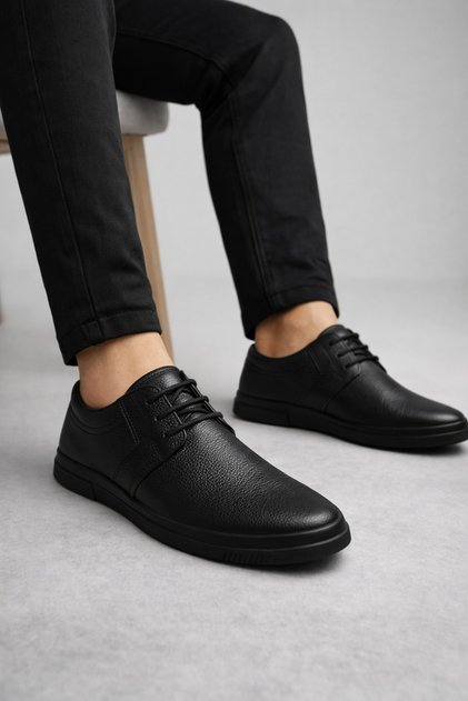 Black Lace-Up Genuine Leather Men's Classic Shoes