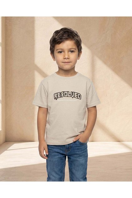 Boys Khaki Striped Sleeve Modal T-Shirt