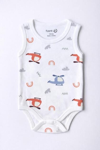 Single Patterned 100% Cotton Combed Cotton Strappy Baby Undershirt Bodysuit