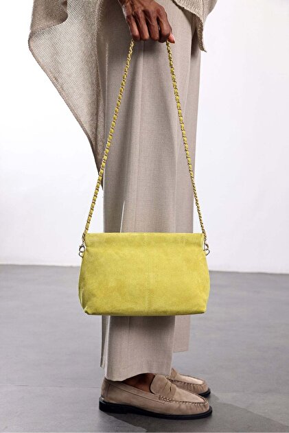 5in1Canpolat Yellow Nice Suede Strap Clutch Bag 7990- Trendyol