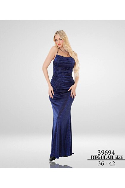 v neck glitter prom dress Nox Anabel R1402 - Sequin Embellished Plunging V-Neck Prom Gown 4 / Blue Multi main image 1