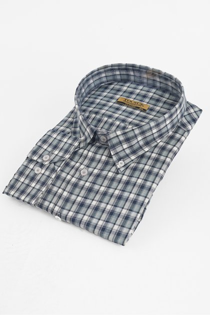 Large Size Navy Blue Plaid Cotton Men's Shirt (Btl-7125-Tss)