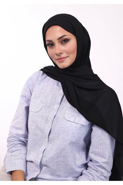 طرحة شيفون مع قبعة منفصلة- أسود