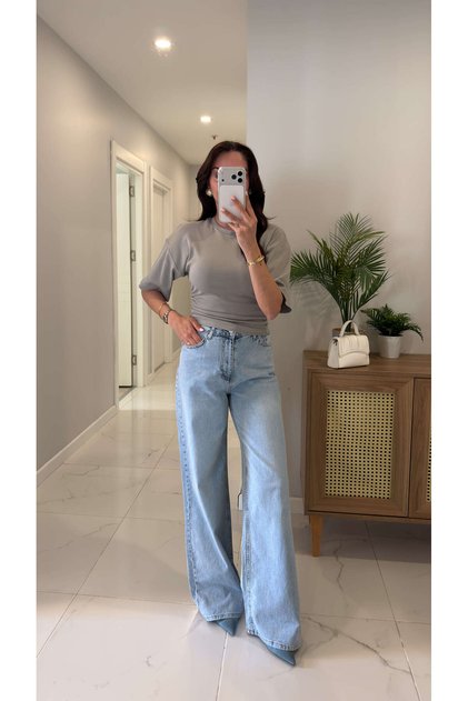 Rioltra Light Blue Snow Wash Wide Leg Jeans