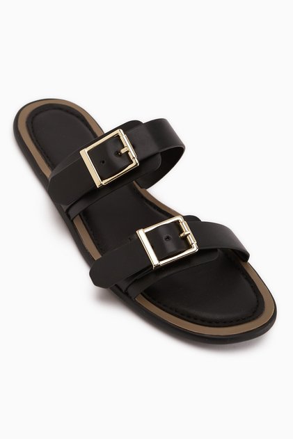 Linah Black Double-Striped Women's Slippers