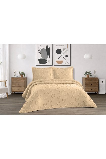 Hearted 3-Piece Double Bedspread Beige