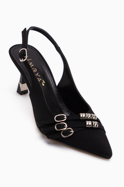 Rosy Black Buckle Women's Heeled Shoes