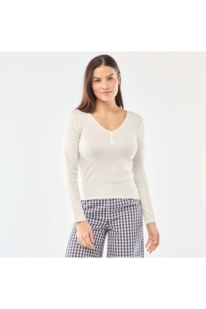 Pointelle Knit Pajama T-shirt WHITE