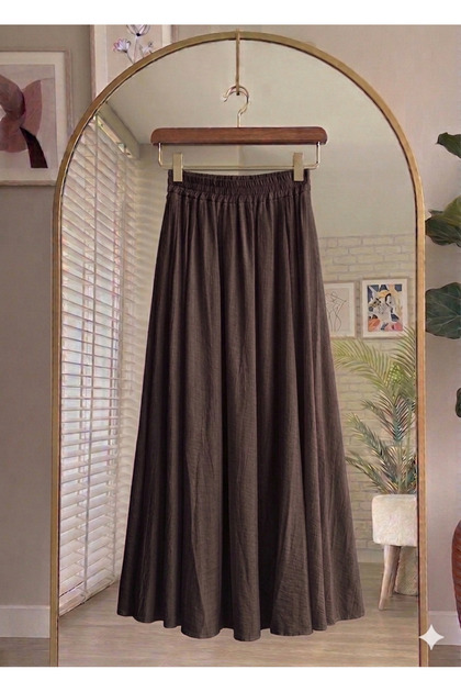 High Waist Elastic Waist Strawberry Fabric Long Summer Skirt with Pockets