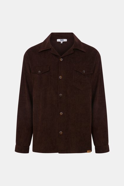 Relaxed Fit Kahverengi Erkek Kadife Gömlek