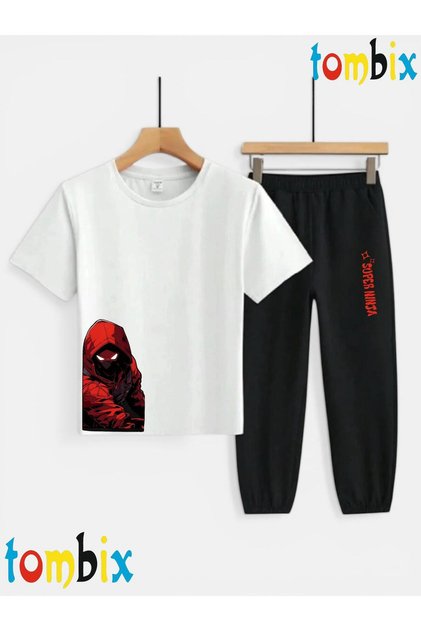 Yandan Ninja Printed T-Shirt and Sweatpants (Sweatpants with Pockets) Children's Top and Bottom Set