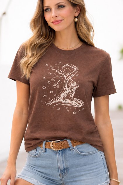 Women's Crew Neck Combed Cotton Tree Print T-Shirt