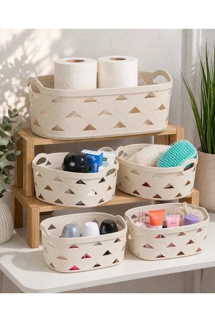 LEATHER 5-Piece Design Basket Set, Beige