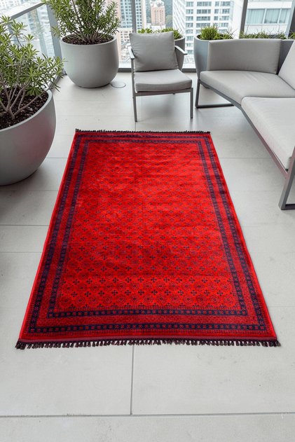 Authentic Cotton Non-Slip Based Guest Kitchen Hallway Rug with Afghan Pattern and Ethnic Figures