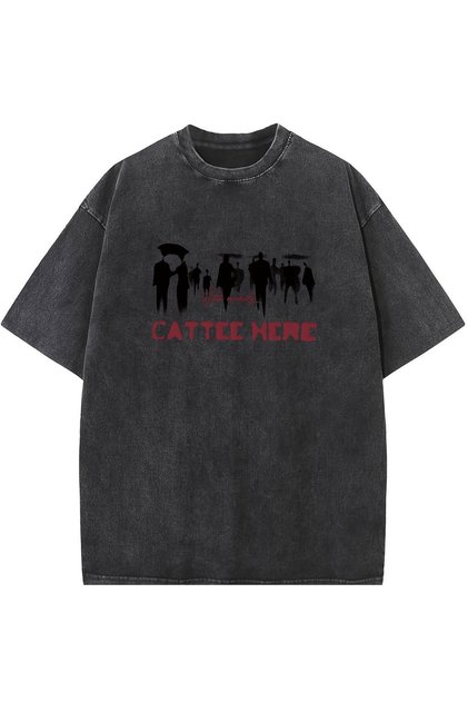 calle Tricou supradimensionat, imprimat, de calitate premium, cu aspect vintage spălat, stil stradal, antracit