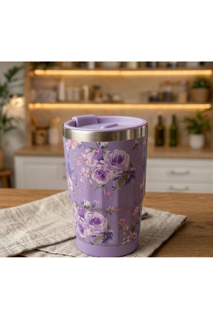 Premium Çiçek Desenli Paslanmaz Çelik Termos Mug –Çift Katmanlı Isı Yalıtımlı Sızdırmaz Matara