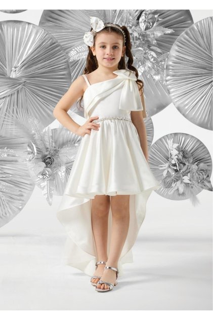 Meneviş Bow Detailed Satin Tail Girls' Evening Dress_Mnvs905