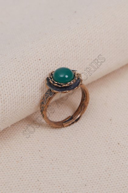 Green Stone Flower Model Authentic Ring