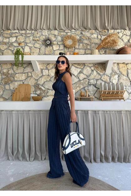 Wrap-Around Fabric Sleeveless Crop Top and Pants Two-Piece Suit