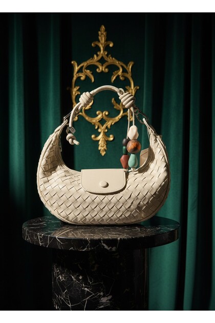 B37112 Shoulder Bag Knitted Patterned Crossbody Bag Daily Stylish Handbag for Women