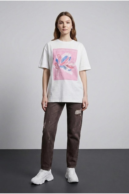 Quzu Kadın T-shirt 180223 EKRU-PEMBE - Fiyatı, Yorumları