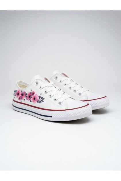 Çiçek Detaylı Bahar Koleksiyonu Beyaz Kanvas Convers Sneaker