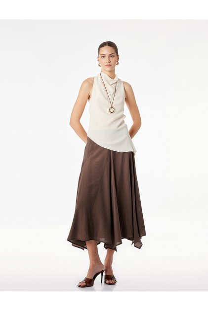 Viscose Fabric Asymmetrical Cut Midi Skirt
