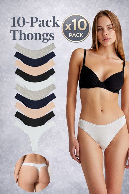Chiloți tanga de bază din bumbac pentru femei, pachet de 10, textură moale; Stil feminin
