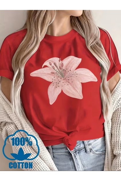New Women's Pure T-Shirt - Loose Fit Round Neck Printed T-Shirt