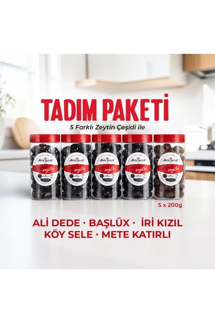 Tadım Paketi (5 Çeşit) – En Sevilen Gemlik Siyah Zeytinler | 200g x 5
