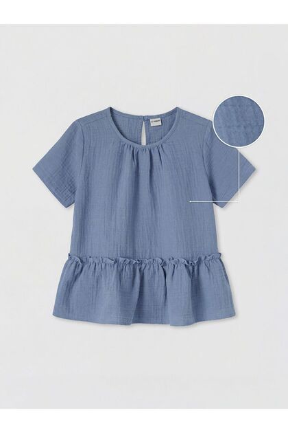 Lcw Kids Crew Neck Ruffled Girls' Muslin Blouse