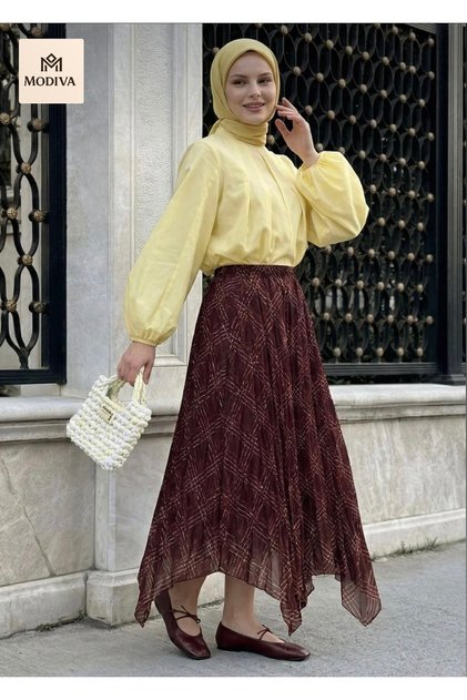 Women's Plaid Patterned Pleated High Waist Skirt for Casual & Stylish Use