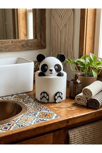 Panda Toilet Paper Holder | Decorative Bathroom Accessory | Black and White Toilet Paper Holder Organizer