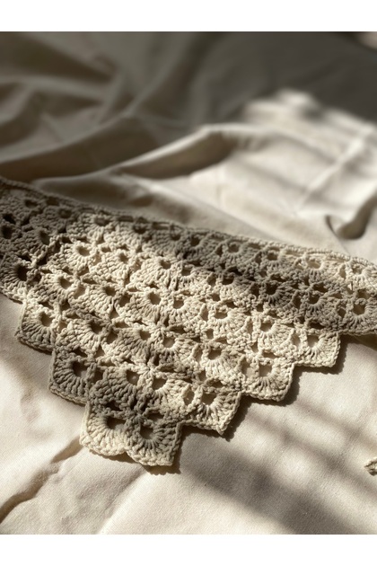 Cream Colored Knitted Bandana, Hand-Knitted Bandana