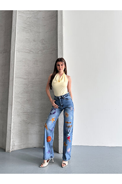 Safari Kadın Nakış Detaylı Yüksek Bel Wide Leg Jean - Fiyatı
