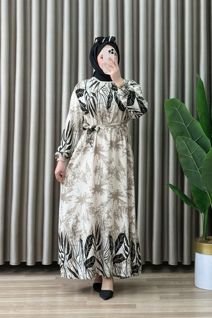 Leaf Dress Viscose Fabric Women's Black Hijab Dress