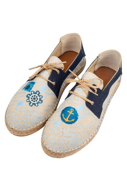 Men's Vegan Blue Lace-Up Espadrilles - Patches Design