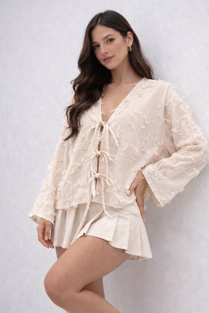 Women's Front-Tie Tasseled Tunic