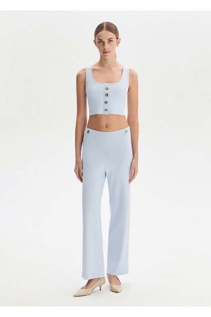 Light Blue Knitwear Trousers with Epaulet Detail