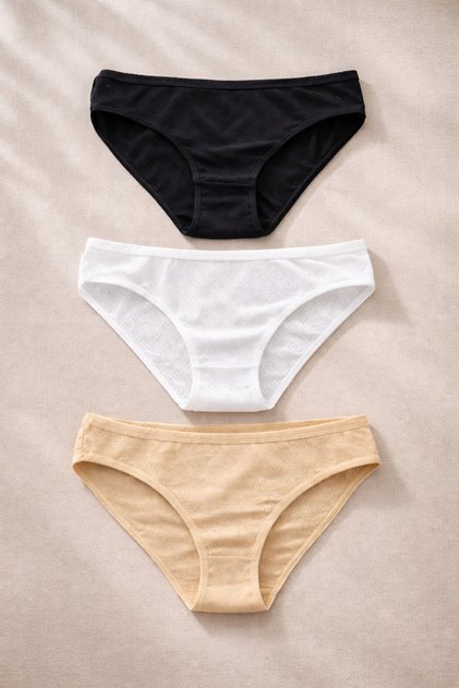 Women's 100% Cotton Panties Set of 3 Black and White Skin Soft Flexible Comfortable Daily Underwear