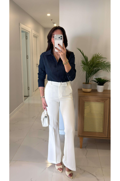 Ecru Full-Fit Spanish Flare Pants - 9953