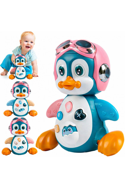 Jucarie interactiva pentru copii Pinguinul dansator cu casca, dimensiune 15.5 x 16 x 10 cm,